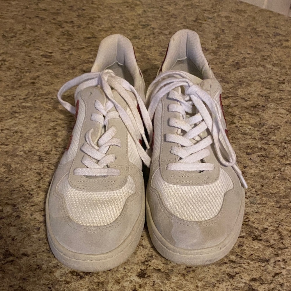 Veja White and Red Athletic Shoes